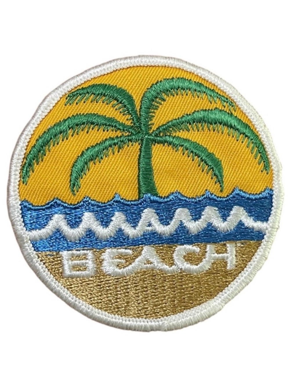 Miami Beach Round Clothing Patch Vintage 90s Waves Palm Tree Multicolor Coastal